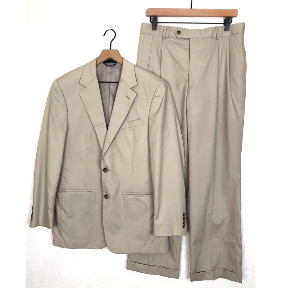 NWT‎ HASPEL Astor Cotton Classic Pleated 2pc Suit 38R Jacket 32x30 Pant Oyster